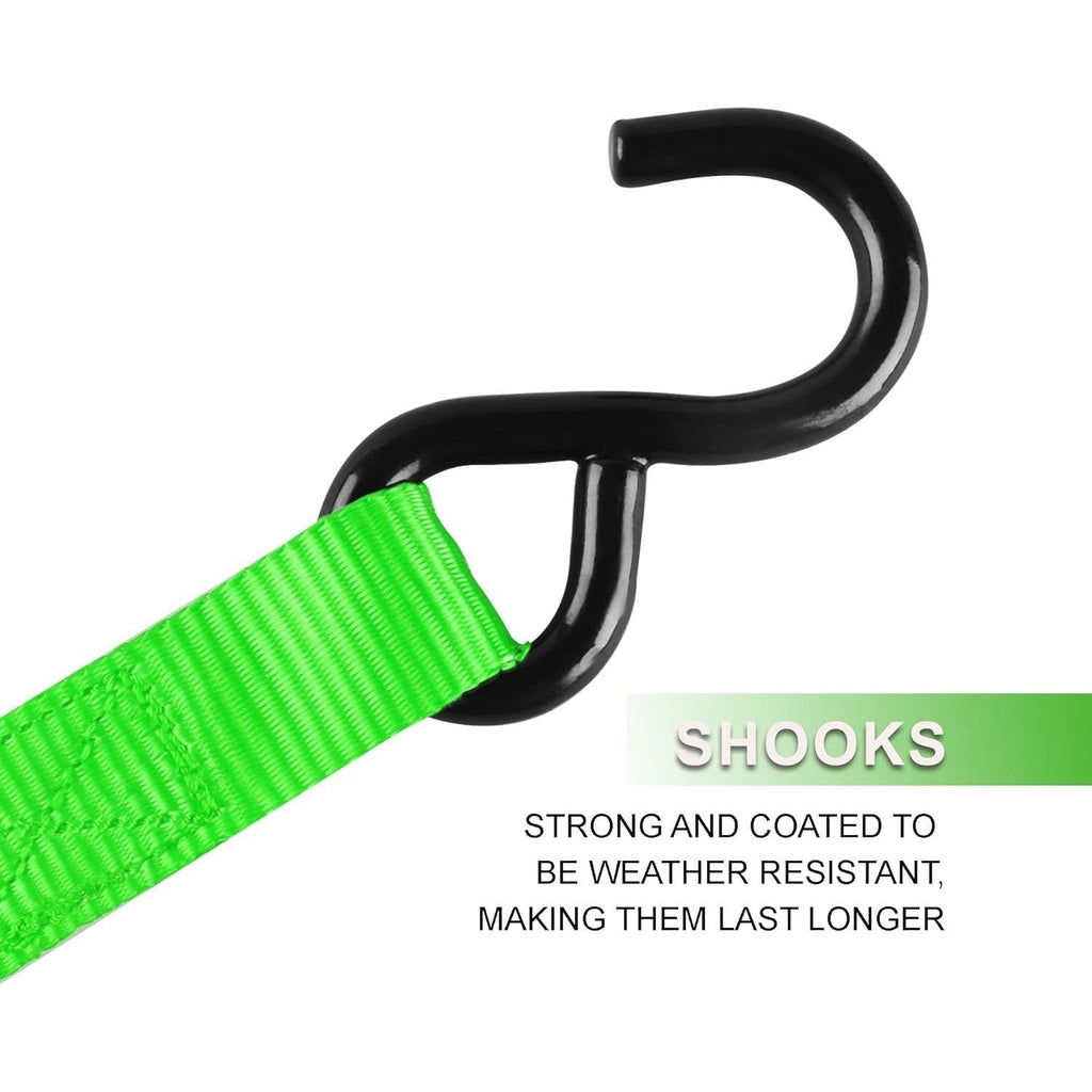 Ratchet Tie Down Straps 4-Pack 15FT 1, 500 lb Break Strength Heavy Duty with Soft Loops & Storage Bag – High-Visibility Webbi
