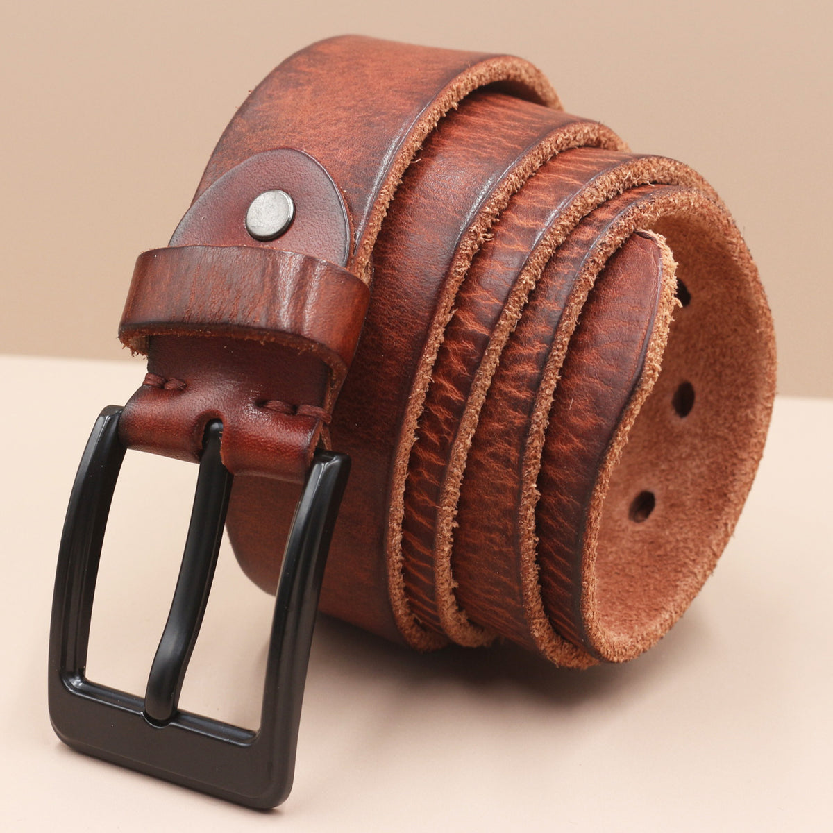 Korean Style Personality Top Layer Leather Pin Buckle Black Buttons Men's Leather Belt