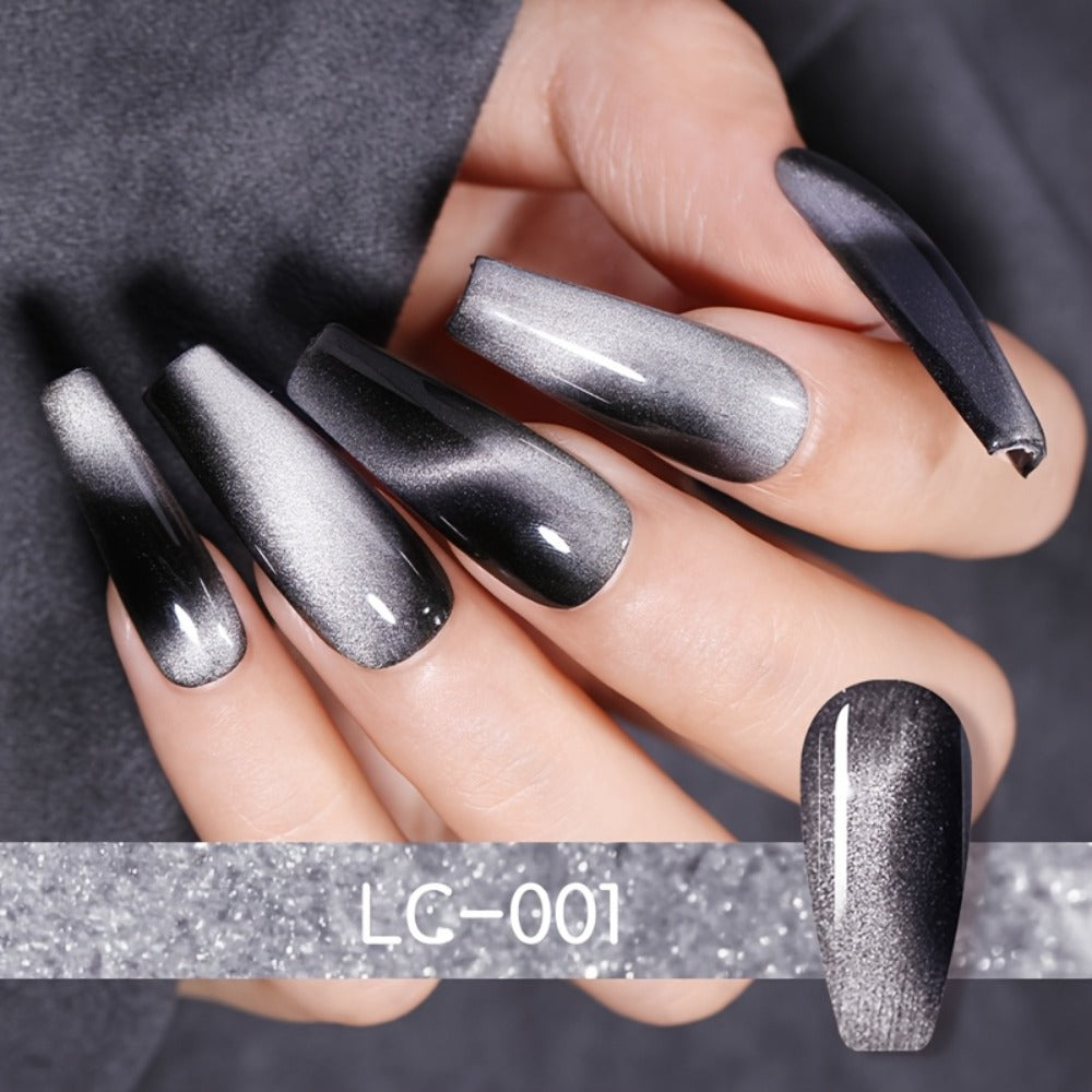 Gel Nail Polish 8-Piece Aurora Magnetic Cat-Eye Set with Black-Crystal Glitter and 3D Light-Shifting Finish for UV/LED Cure —