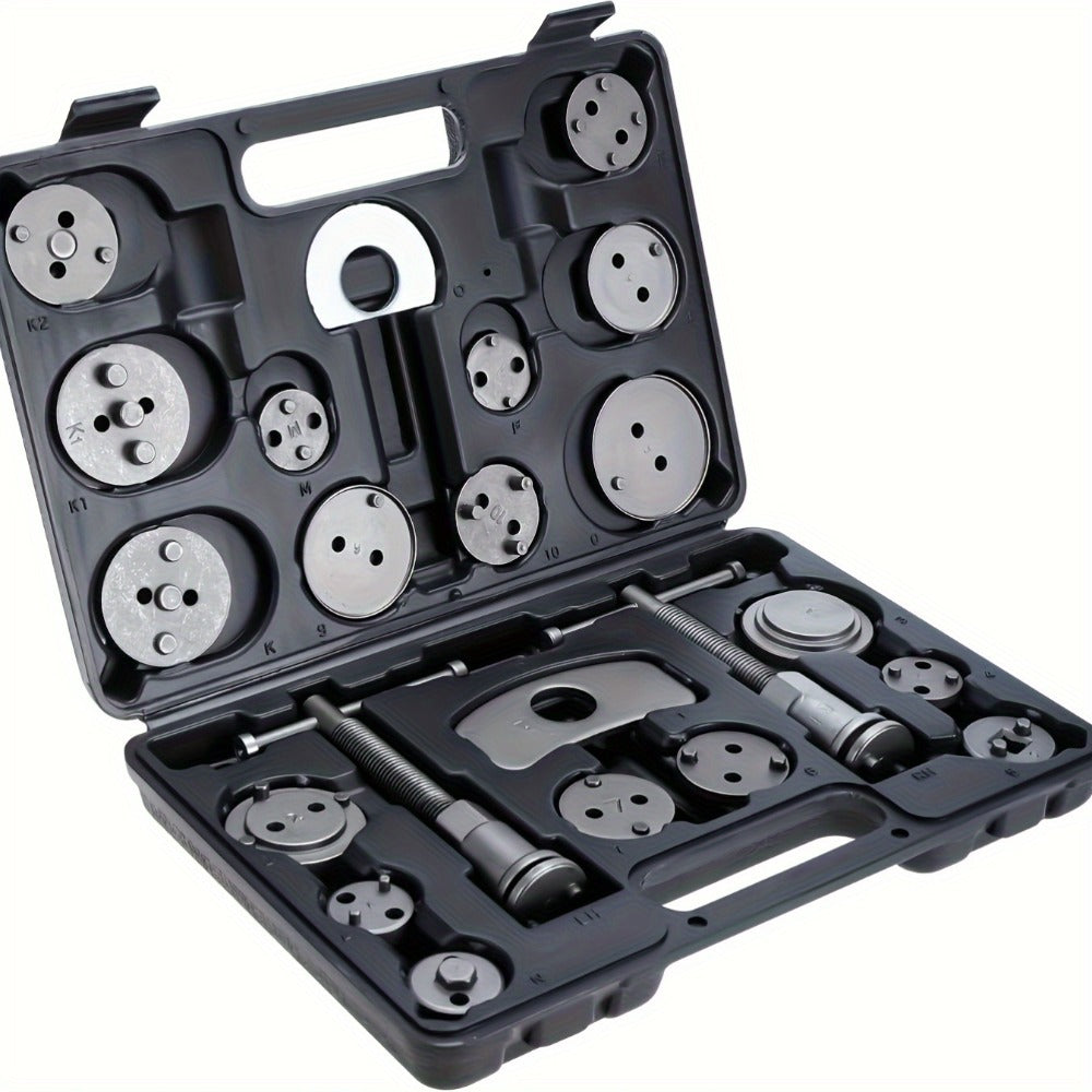Brake Caliper Wind Back Tool Kit 26-Piece – Brake Caliper Compression Tool Set with 18 Disc Adapters, Thrust Bolt Assemblies 