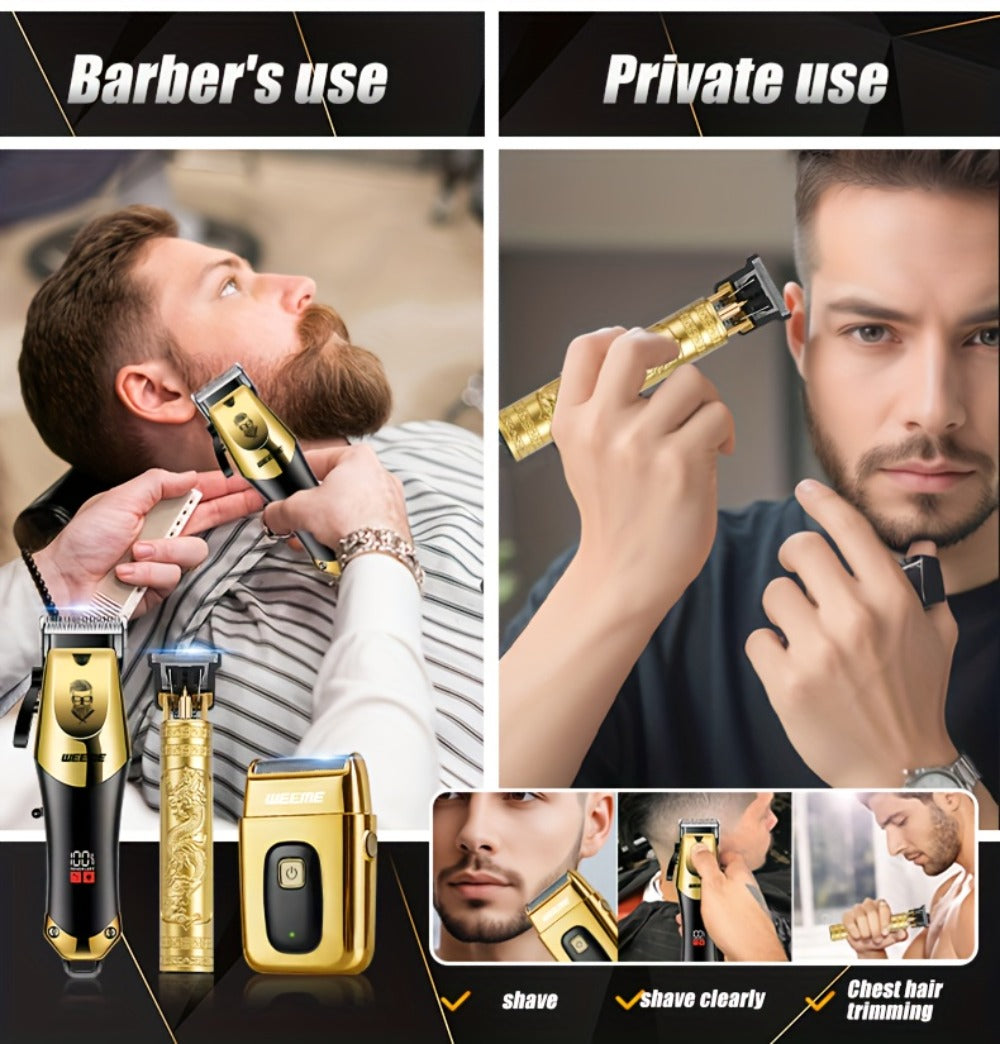 3-in-1 Hair Clipper Grooming Kit for Men – WEEME USB Rechargeable Cordless Beard Trimmer & Body Shaver Set, Home Barber Hair 