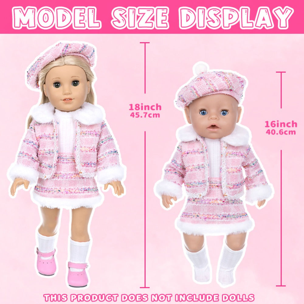 18 Inch Doll Knitted Clothes Outfit Set with Hat Jacket Skirt Shoes Socks Sunglasses Lipstick — image 9