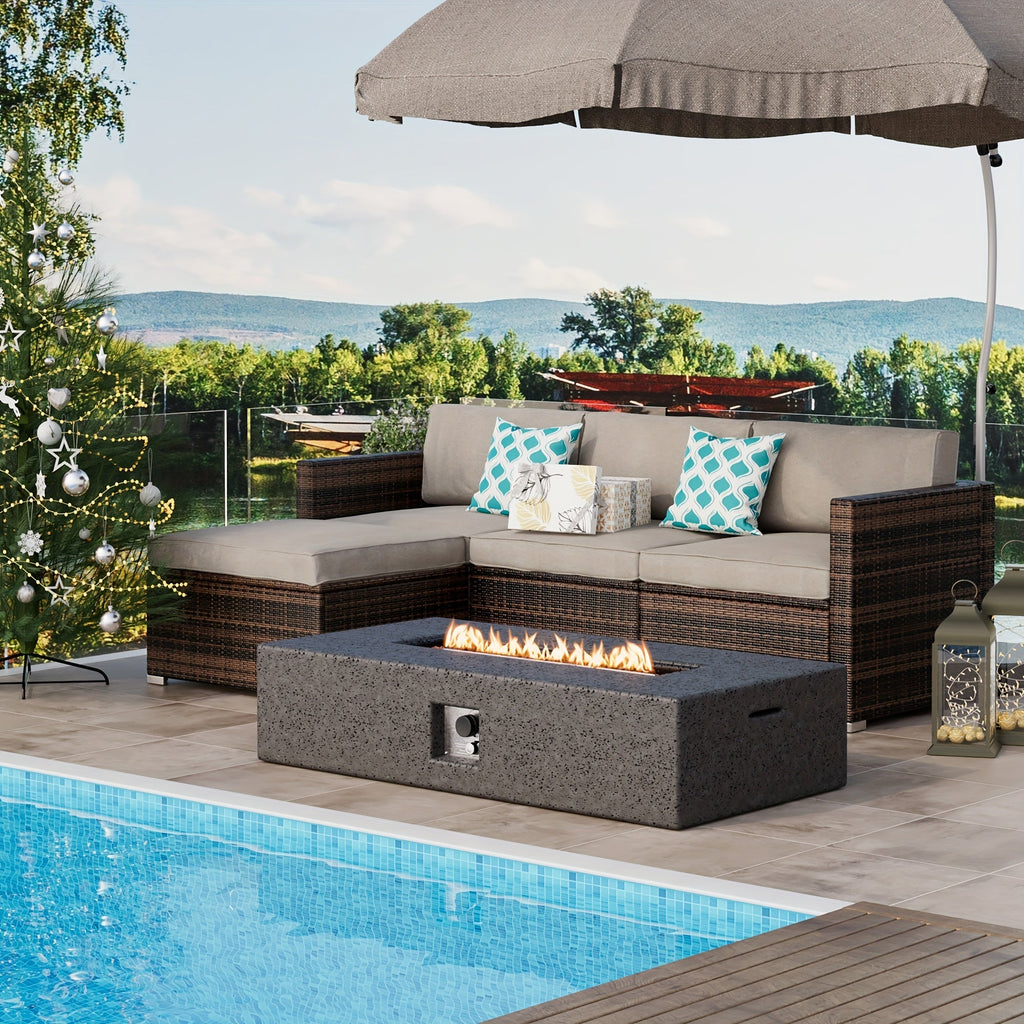 Gas Fire Pit Table Outdoor Propane Fire Pit 16" Round Patio Firepit Table 50000 BTU Electronic Ignition for Backyard Garden P