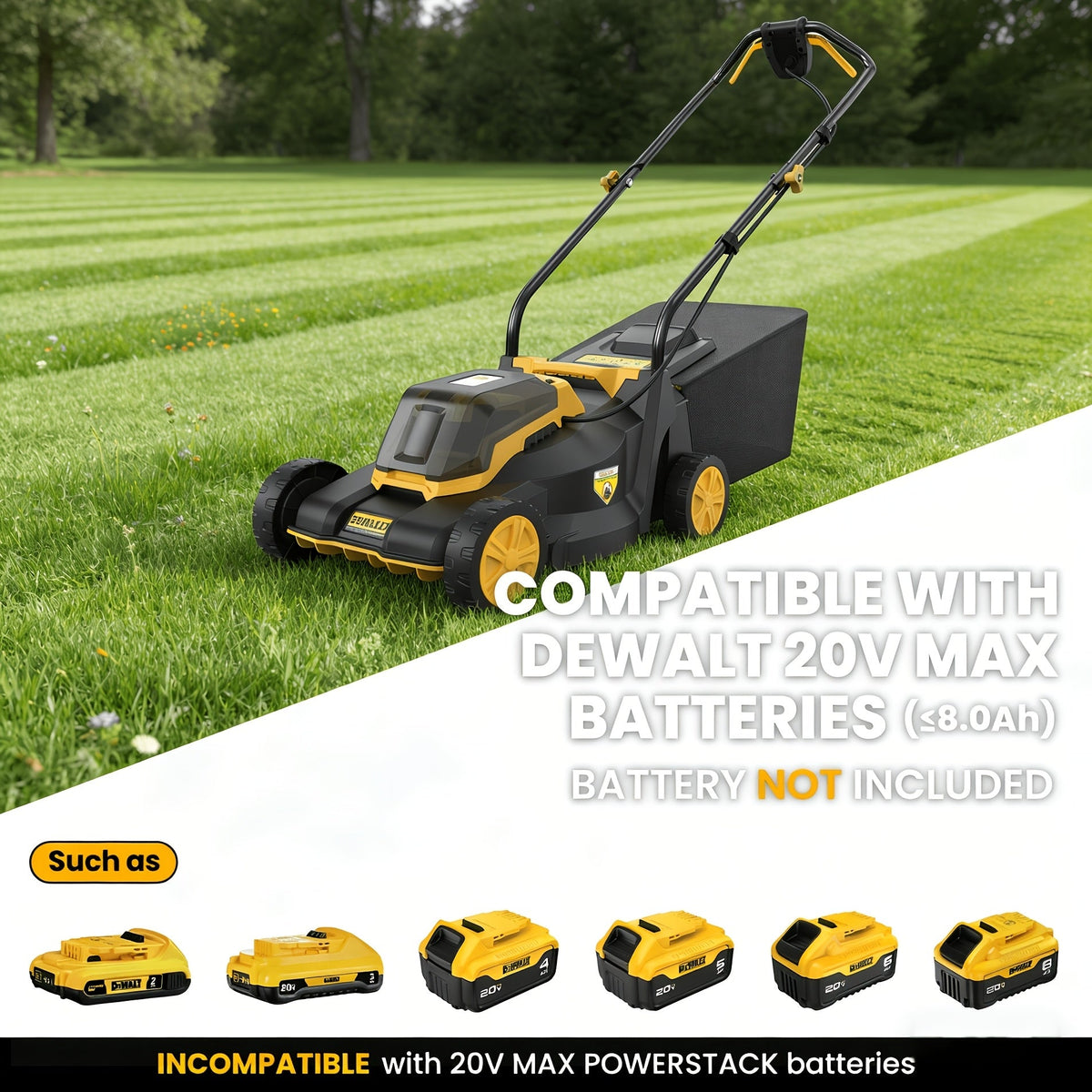 Brushless Cordless Lawn Mower 20V Compatible with Dewalt 20V MAX Battery 14-Inch 700W Pure Copper Motor for Garden, Patio and