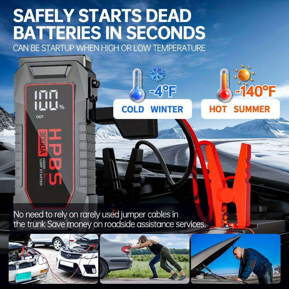 Gray Jump Starter with 3000A or 5000A Source Labels, 24000mAh Marking, Clamp Leads and Carry Case — image 6