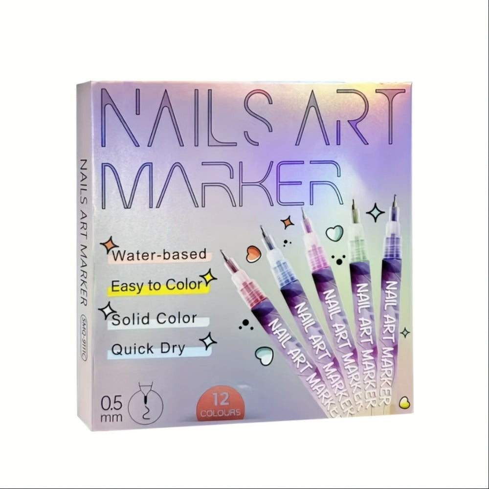 Nail Art Pens Set 12 Colors Quick Dry 3D Doodle Dot Stitching Nail Art Pen Kit – DIY Nail Design Tools — image 3