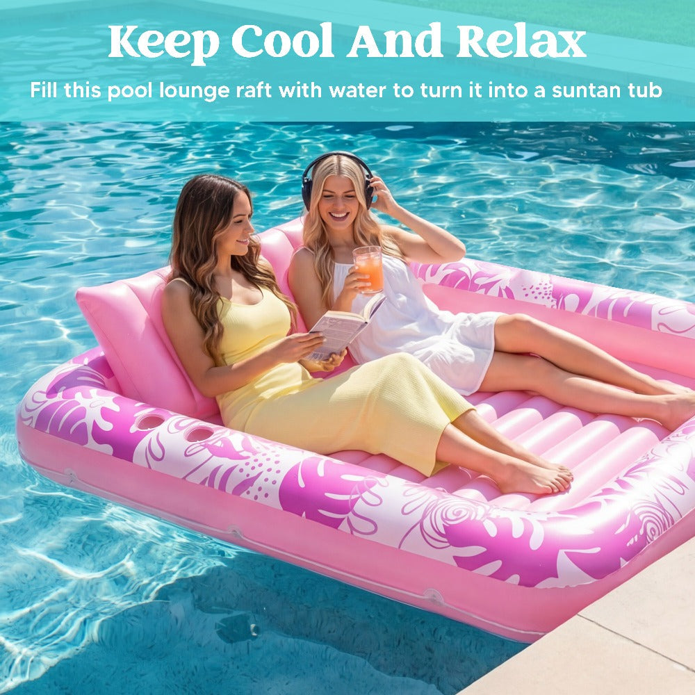 Hot Pink Inflatable Pool Float Tanning Bed with Open Center, Ribbed Base and Large or X-Large Sizes — image 3