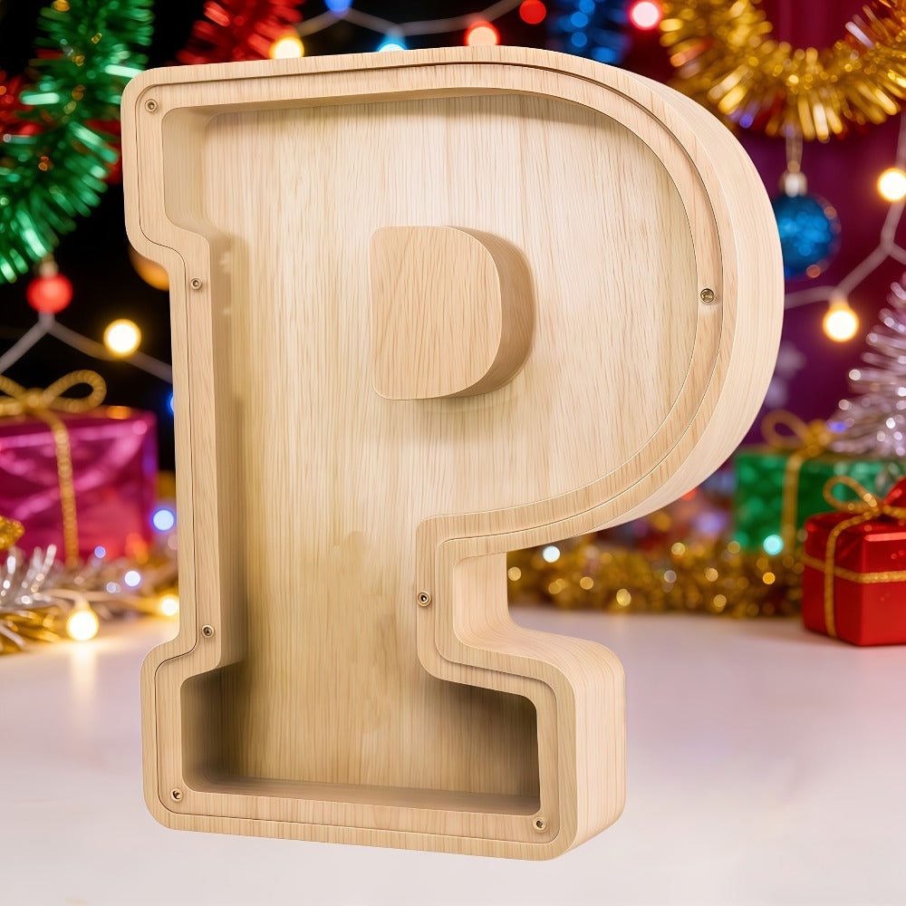 Alphabet Letter Piggy Bank A-Z Wooden Coin Bank Large Capacity Transparent – Personalized Savings Box for Kids | Back to Scho