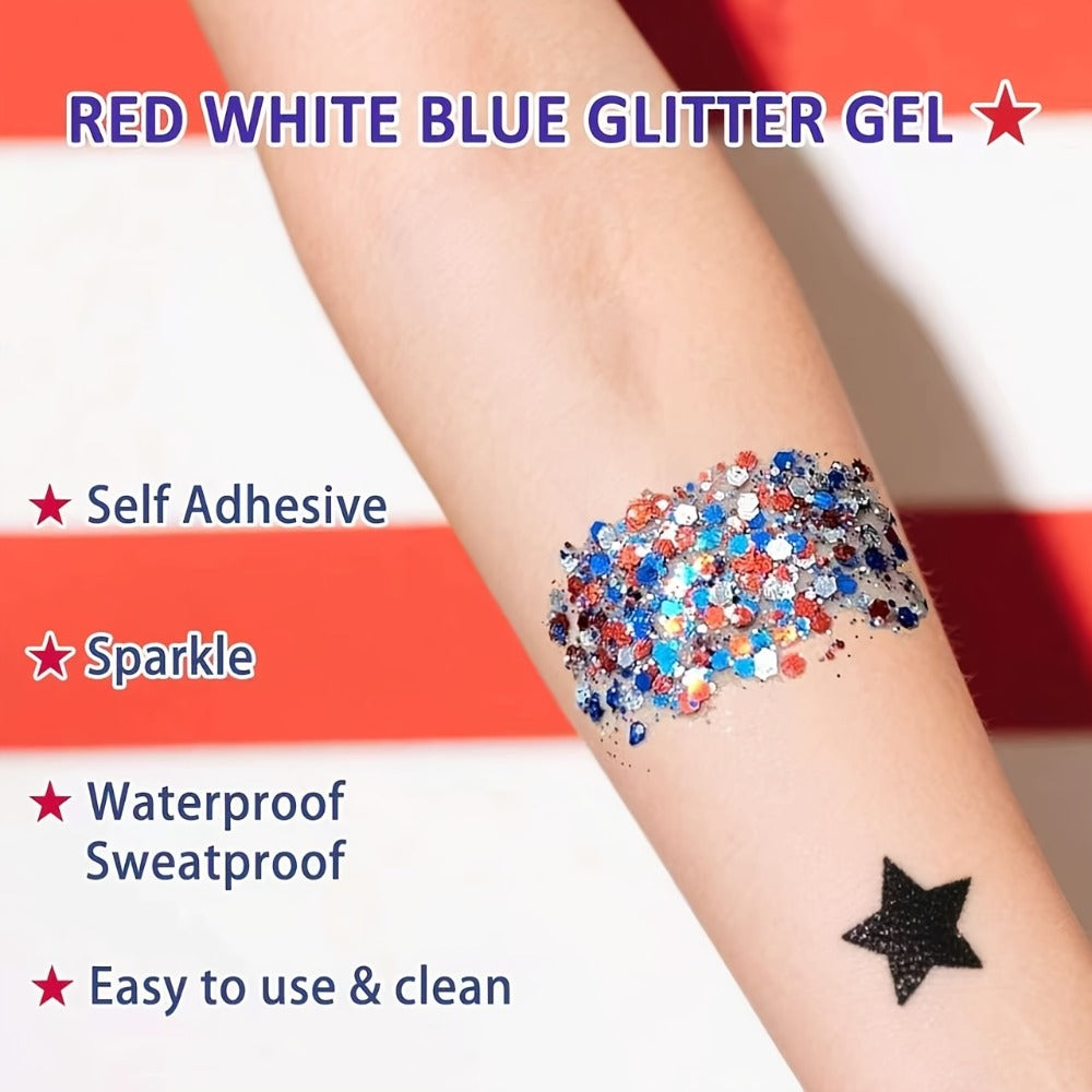Glitter Makeup Stick Red & Blue Multi-Use Glitter Gel for Face Hair & Body – Patriotic American Flag Theme for July 4th Indep
