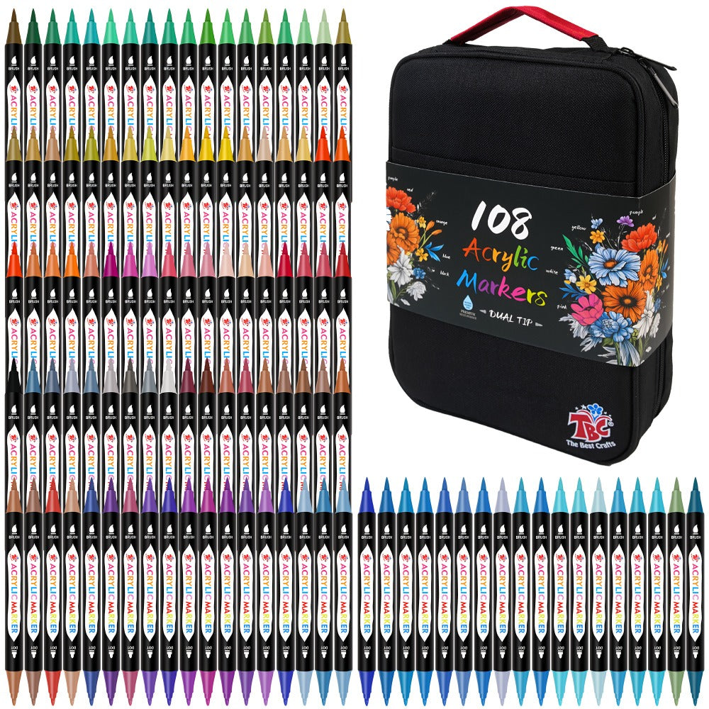 Acrylic Paint Markers with Canvas Bag Dual Tip 48 72 108 Colors, Double Zipper Premium Storage — image 3