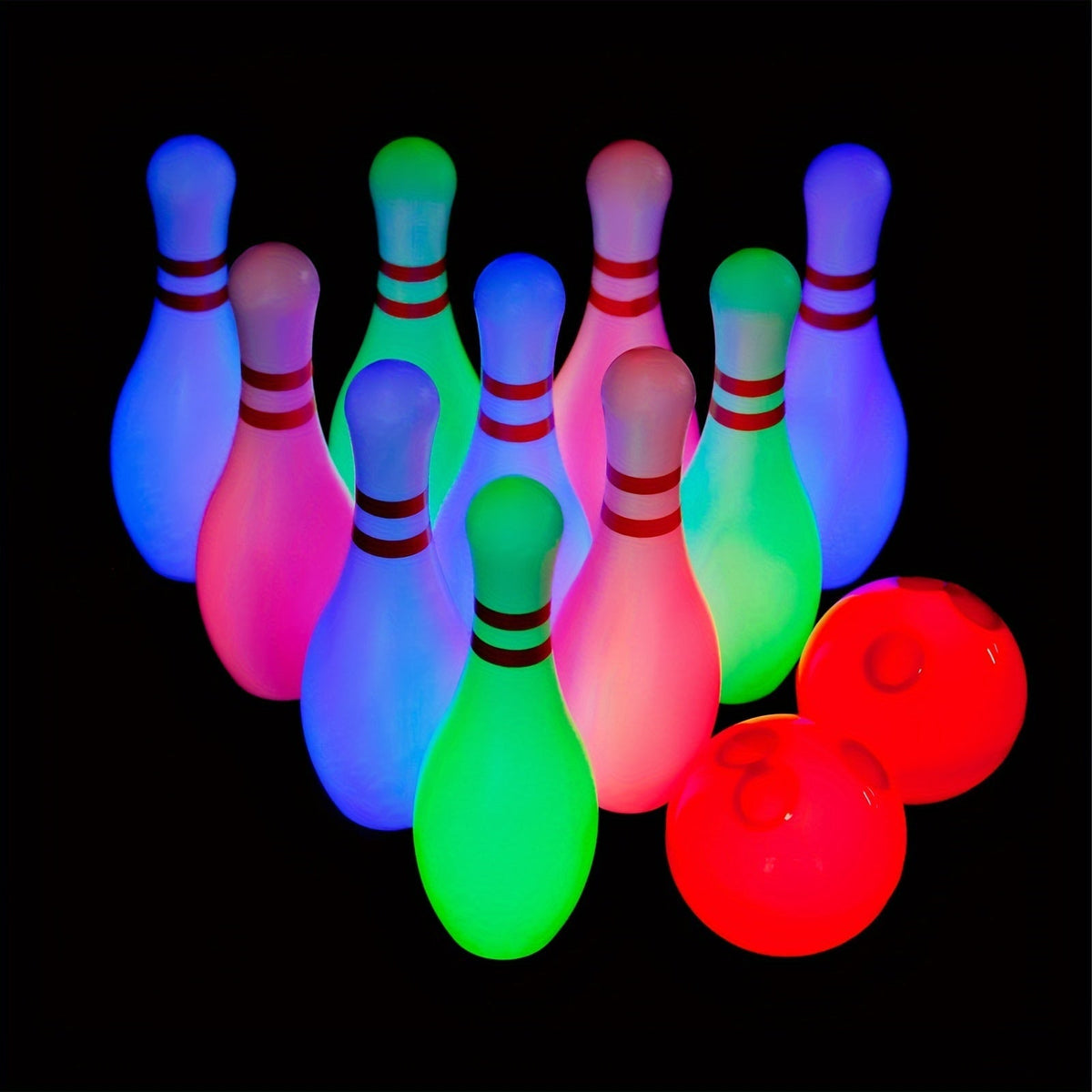 12-Piece Light-Up Bowling Set with 10 Glowing Pins, 2 Balls and 7.87-Inch Pin Height for Indoor or Outdoor Play — image 12