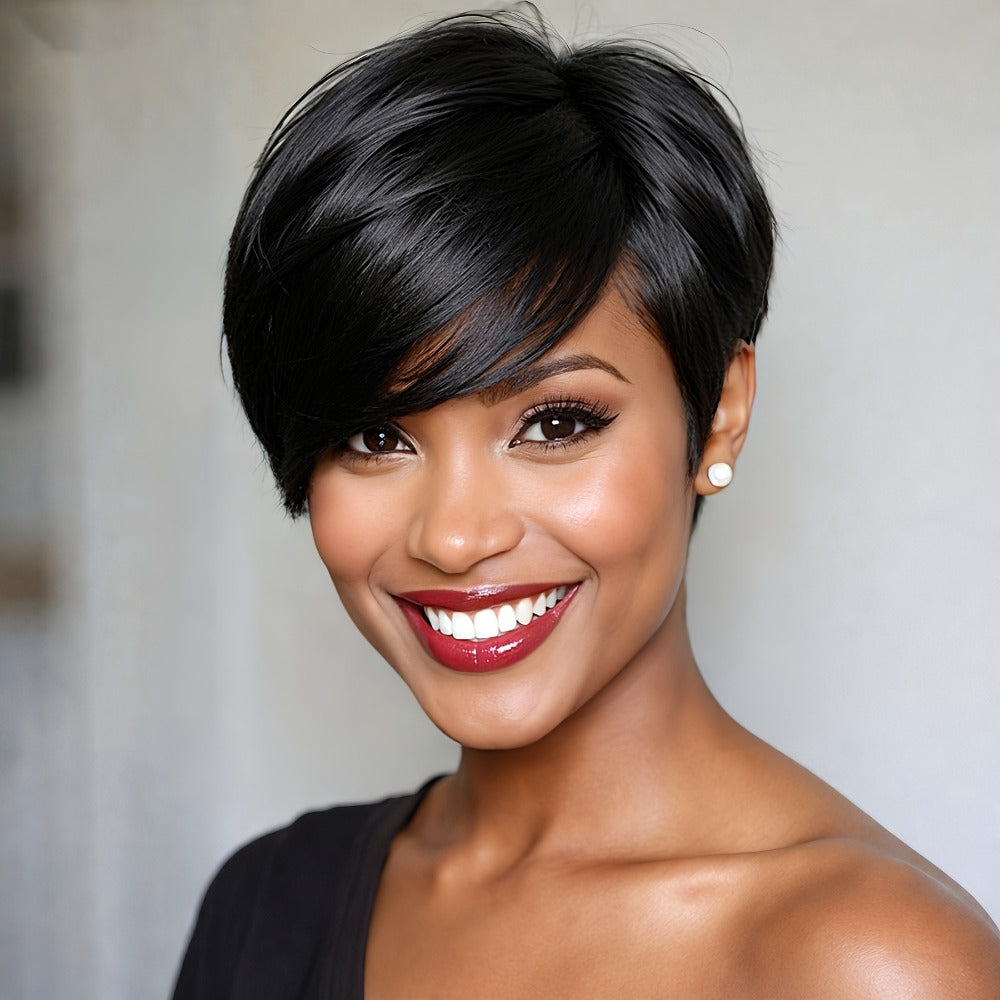 Synthetic Wig 6-Inch Glueless Layered Pixie Bob in Burgundy or Olive Brown for Daily Looks — image 2