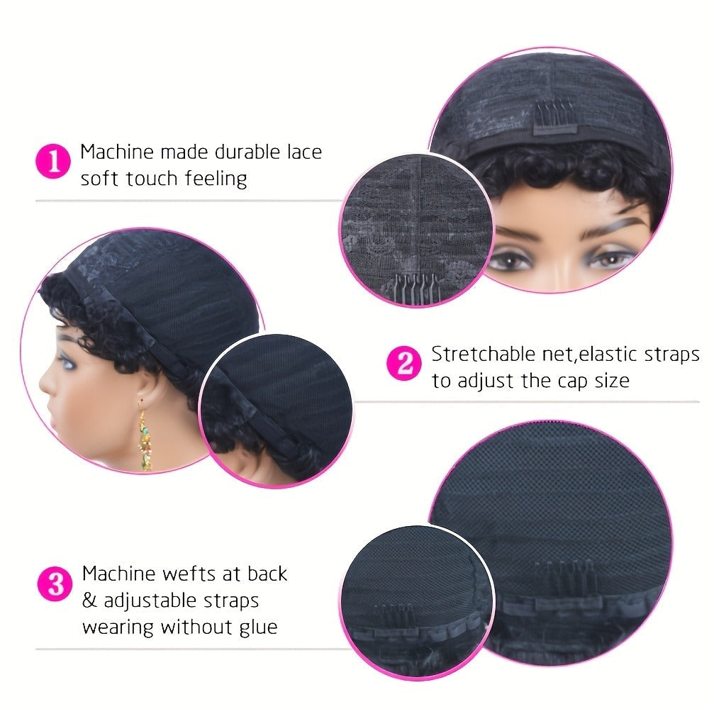6-Inch Kinky Curly Afro Human Hair Wig with Glueless Cap and Deep Grey, Camel or Ginger Color — image 7