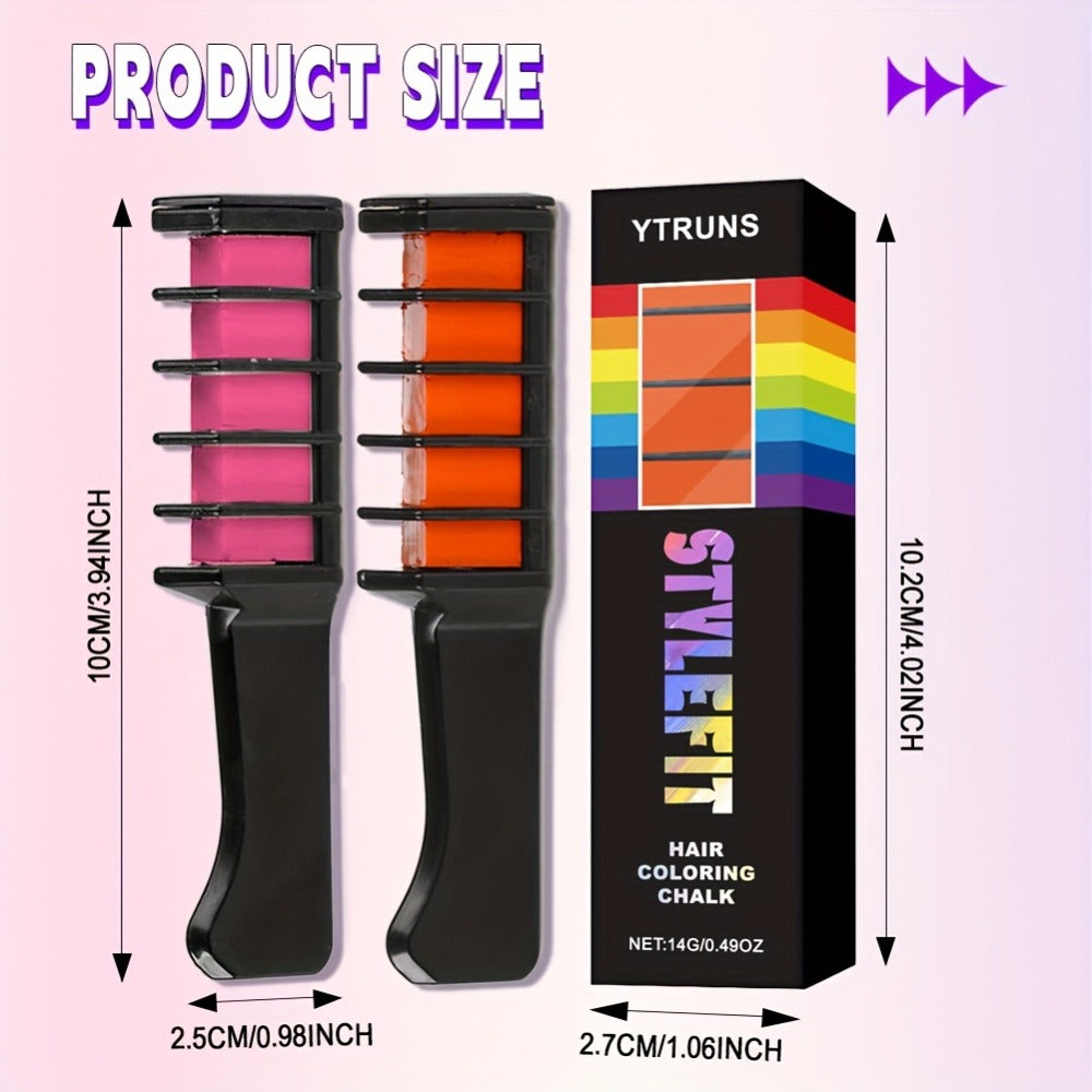Temporary Hair Chalk Comb Set 14 Colors, Hair Color Sticks with Plant-Based Squalane & Glycerin, Vibrant Streaks for Parties 