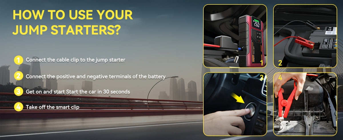 12V Jump Starter with 4000A Marking, 150 PSI-Labeled Air Compressor, Digital Pressure Display and Two Black Color Options — i
