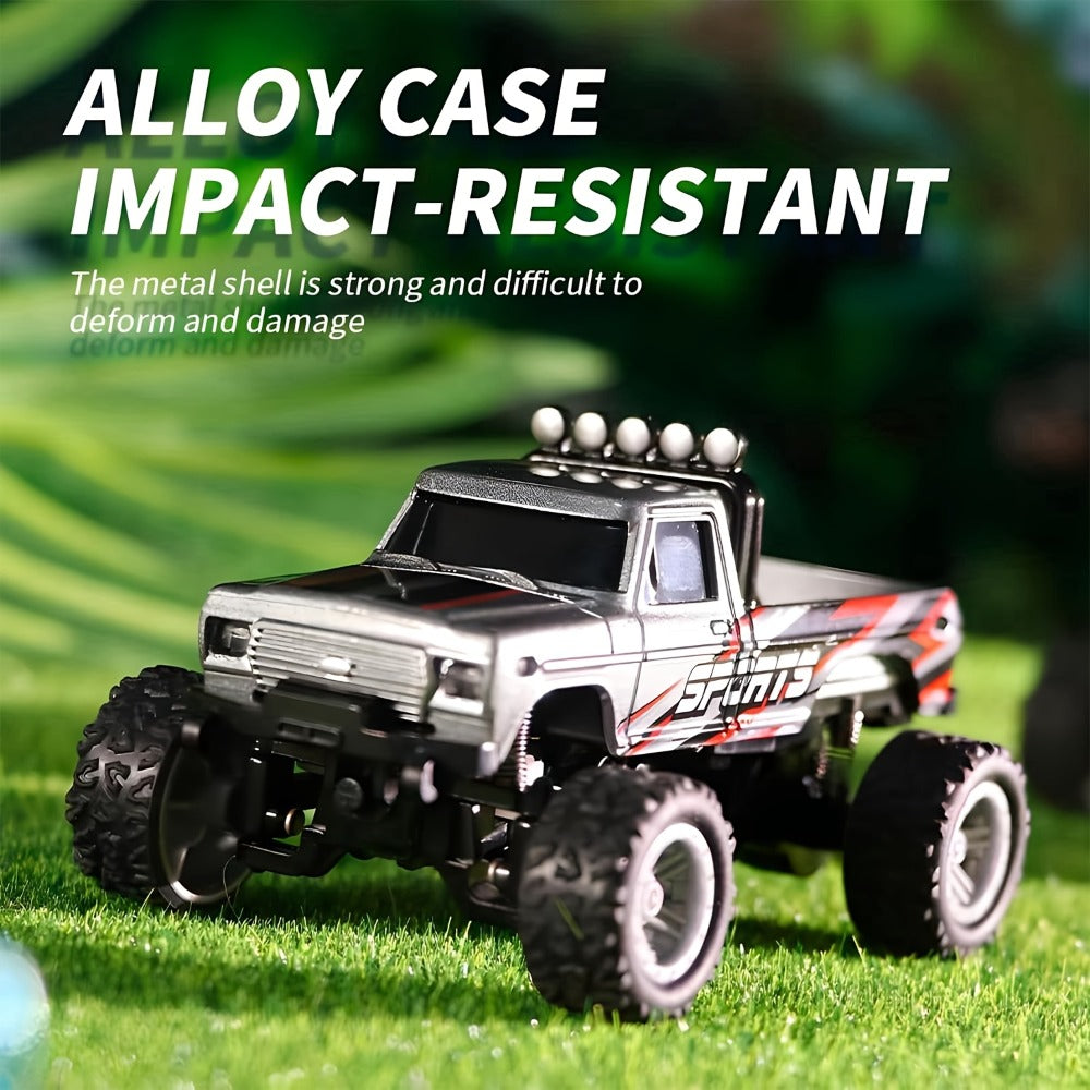 Mini RC Monster Truck 1:64 Scale Alloy Remote Control Car with LED Lights 2.4GHz Speed Steering Adjustable Kids Boys Gift — i