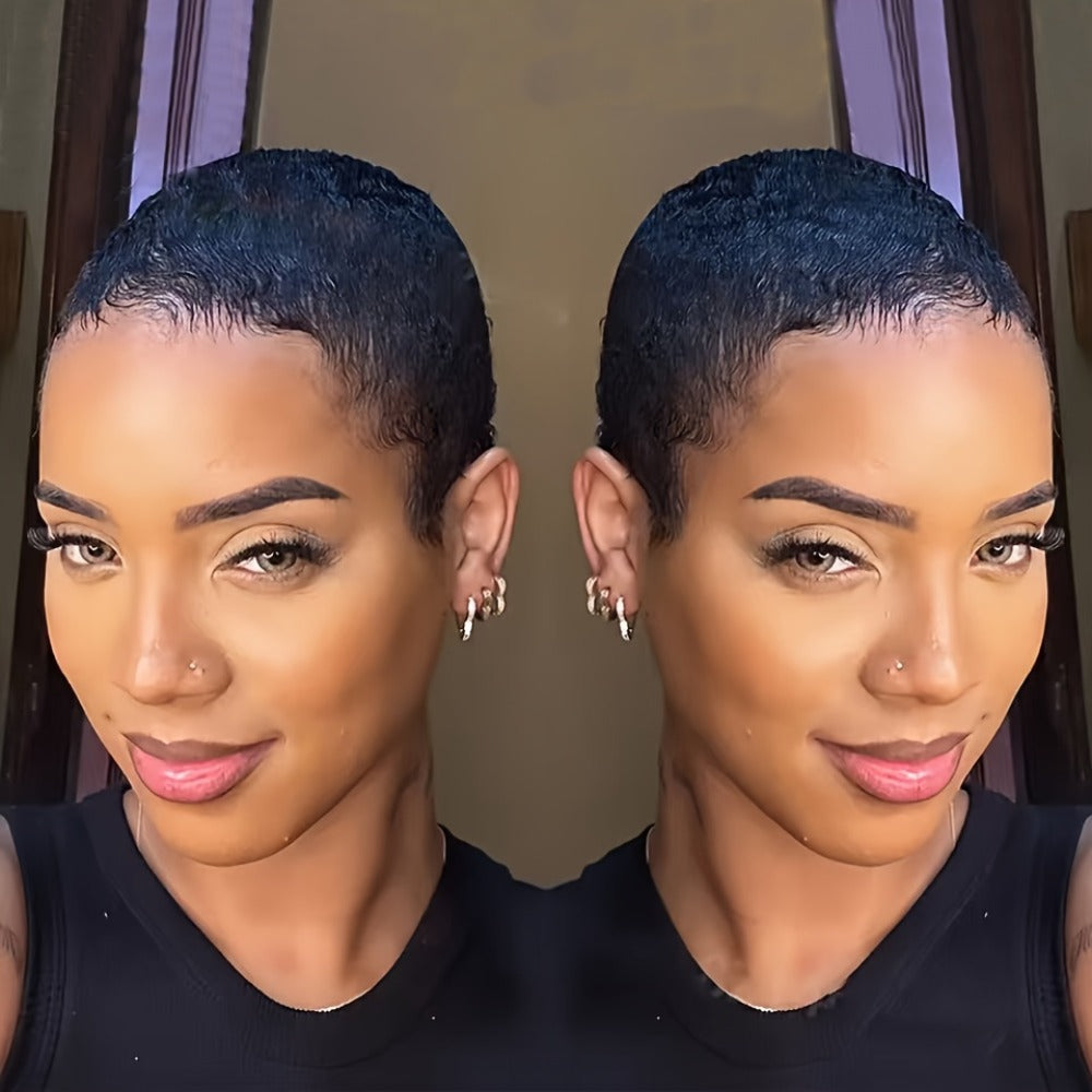 Deep Wave Pixie-Cut Human Hair Wig with Bangs and Short Full Cap in a Black 4-Inch Hair Style — image 9