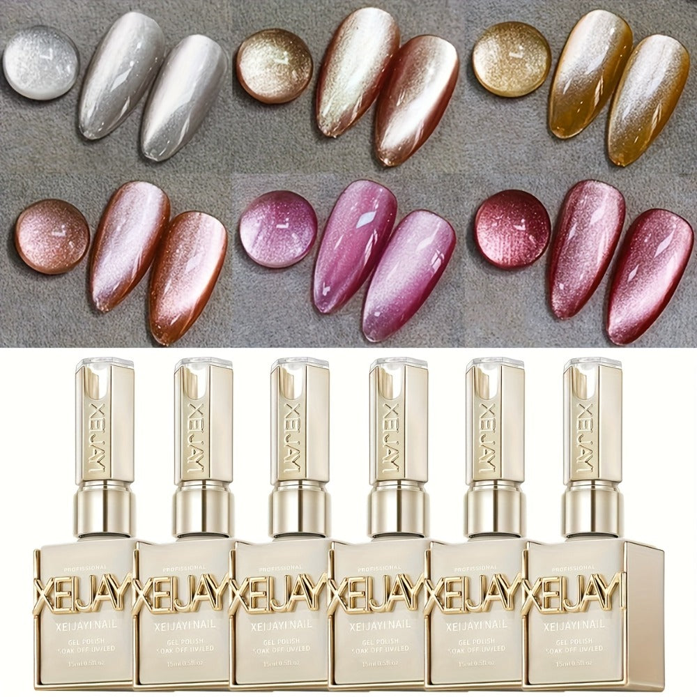 Gel Nail Polish 6-Color Rock-Candy Magnetic Cat-Eye Set with Holographic Reflective Finish — image 1