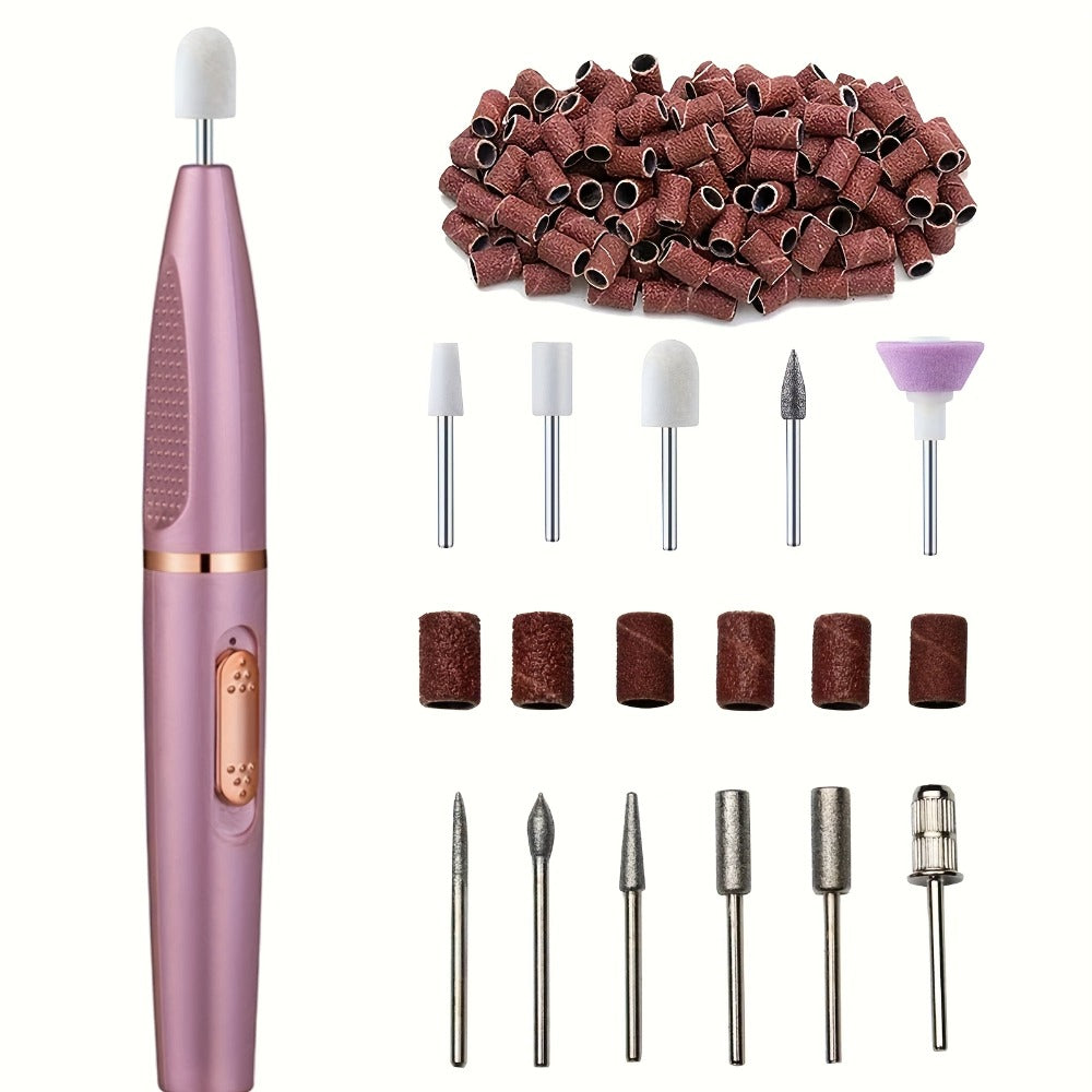 Electric Nail Drill 11-Bit Variable Speed Pen Kit in Pink with Sanding Bands and Compact Controls — image 1