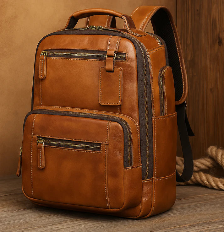 Zipper Leather Backpack For Business And Daily Use