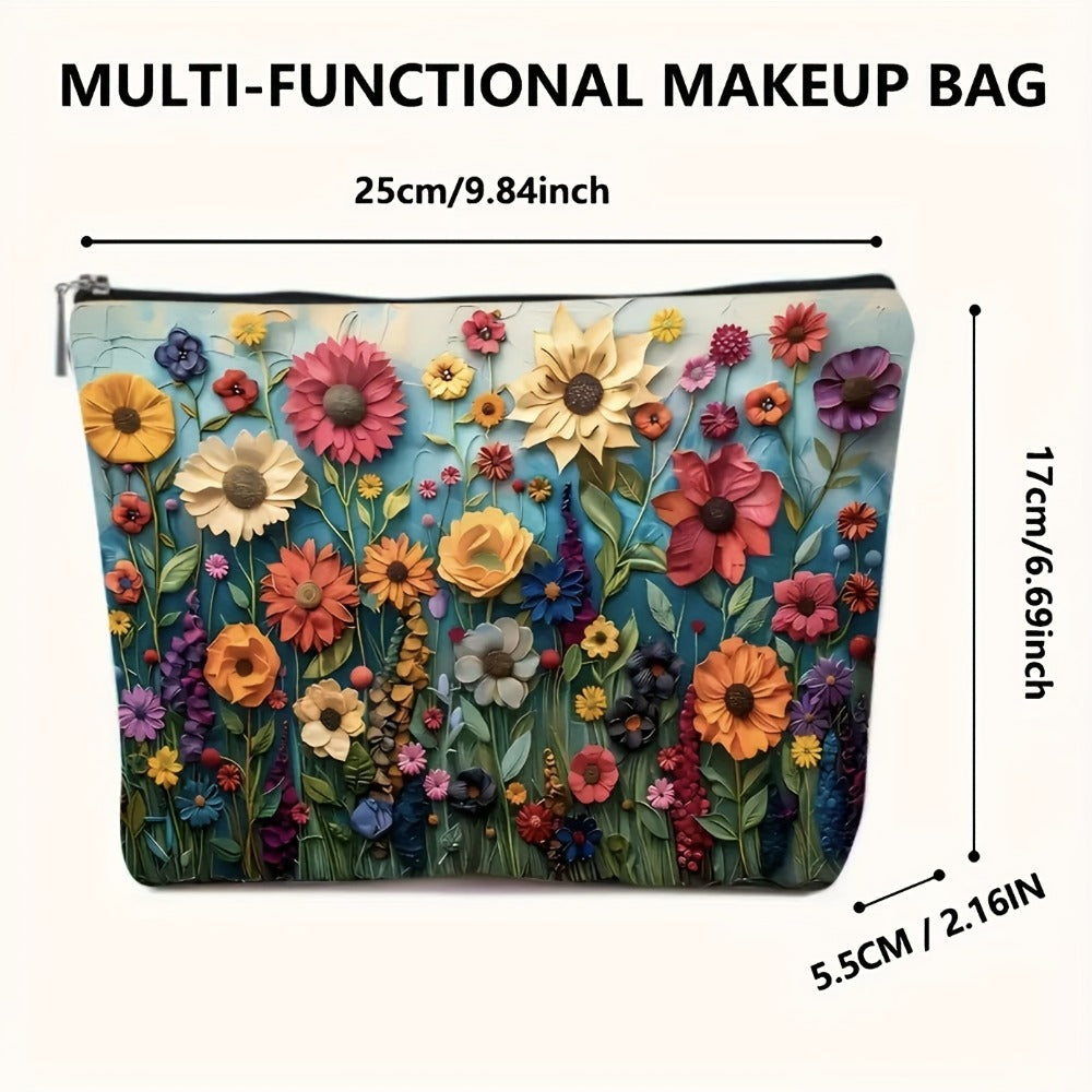 Makeup Bag Four-Piece Daisy Floral Foldable Zipper Pouch Set for Travel, Vanity and Everyday Beauty Storage — image 8