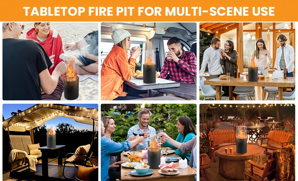 Fire Bowl Tabletop Fire Pit Indoor Outdoor Butane Fuel Mini Portable Fireplace with Glass Wind Guard for Garden, Patio and Ya