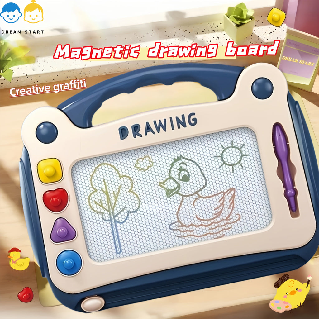 Portable Kids Magnetic Drawing Board with Four Shape Stamps, Tethered Stylus, Carry Handle and Slide Eraser — image 11