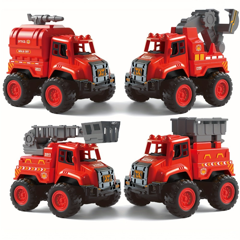 4-Piece Construction Truck Set for Kids, Excavator Dump Truck Crane Cement Mixer Sandbox STEM Engineering Vehicle Playset — i