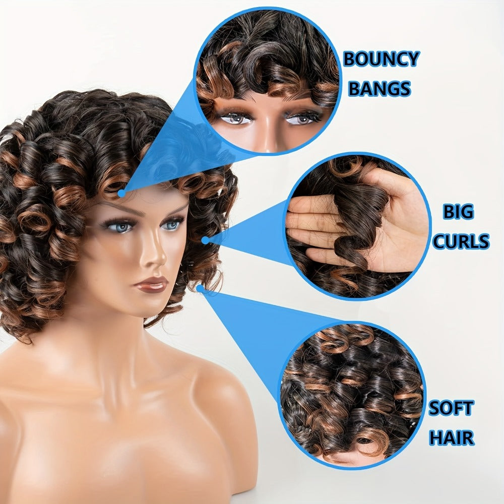 Synthetic Wig 14-Inch Kinky Curly Afro with Bangs in Black, Black-Brown or Golden 33/27 for Daily Style — image 9
