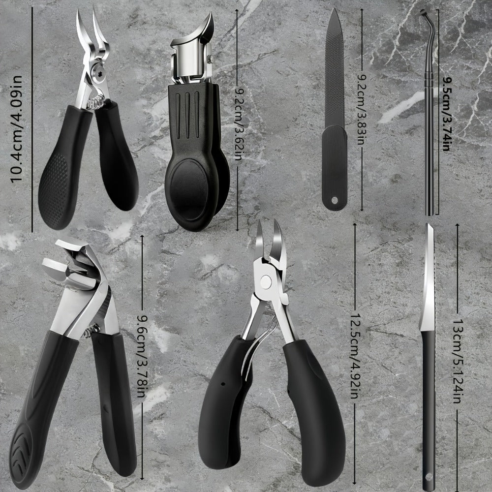 Seven-Piece Toenail Clipper Kit with Angled Nippers, Curved Blade Tool, Nail File and Lifter — image 4