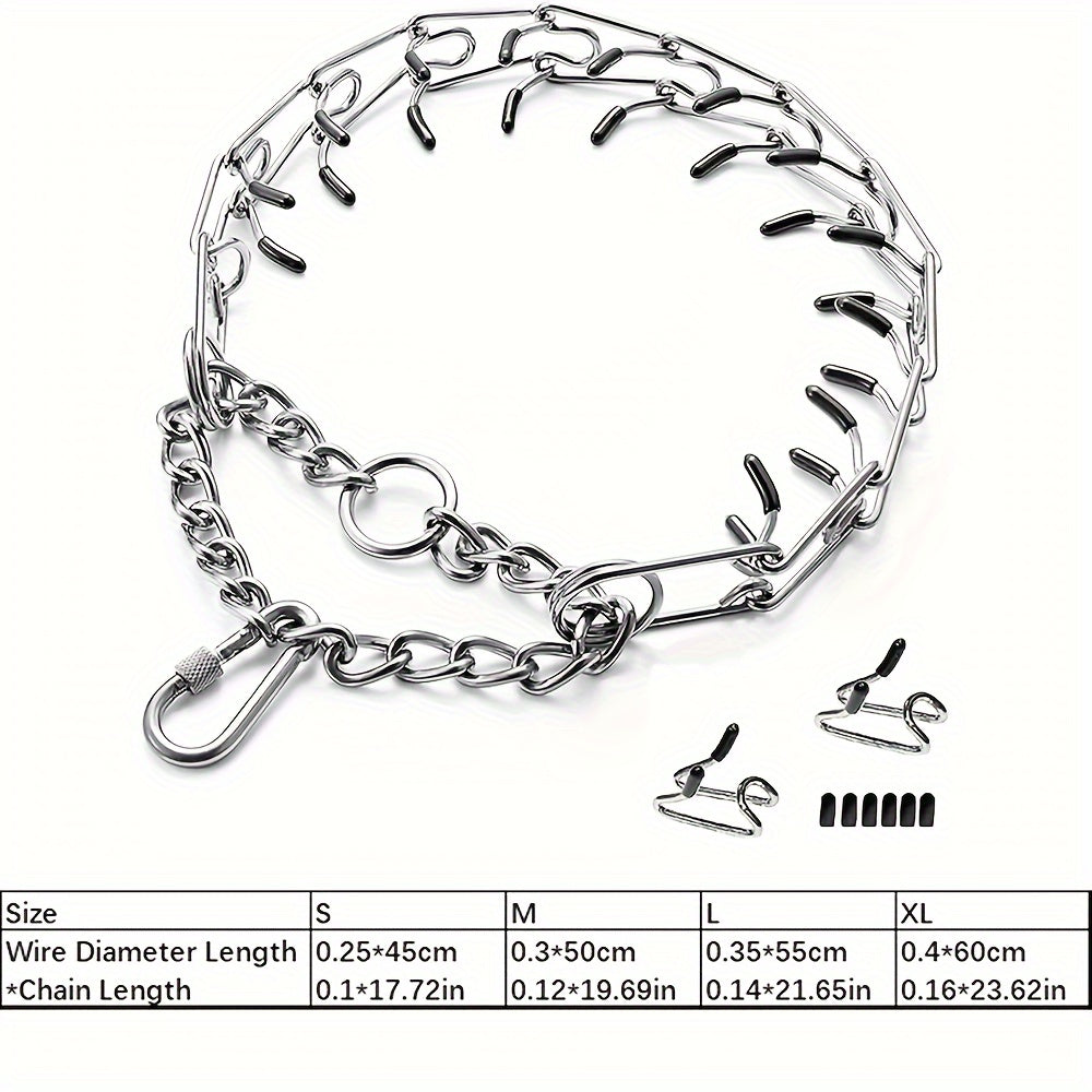 Dog Training Collar Adjustable Prong Design in Silver-Tone Steel with Rubber Tips and S or M Link Sizes — image 2