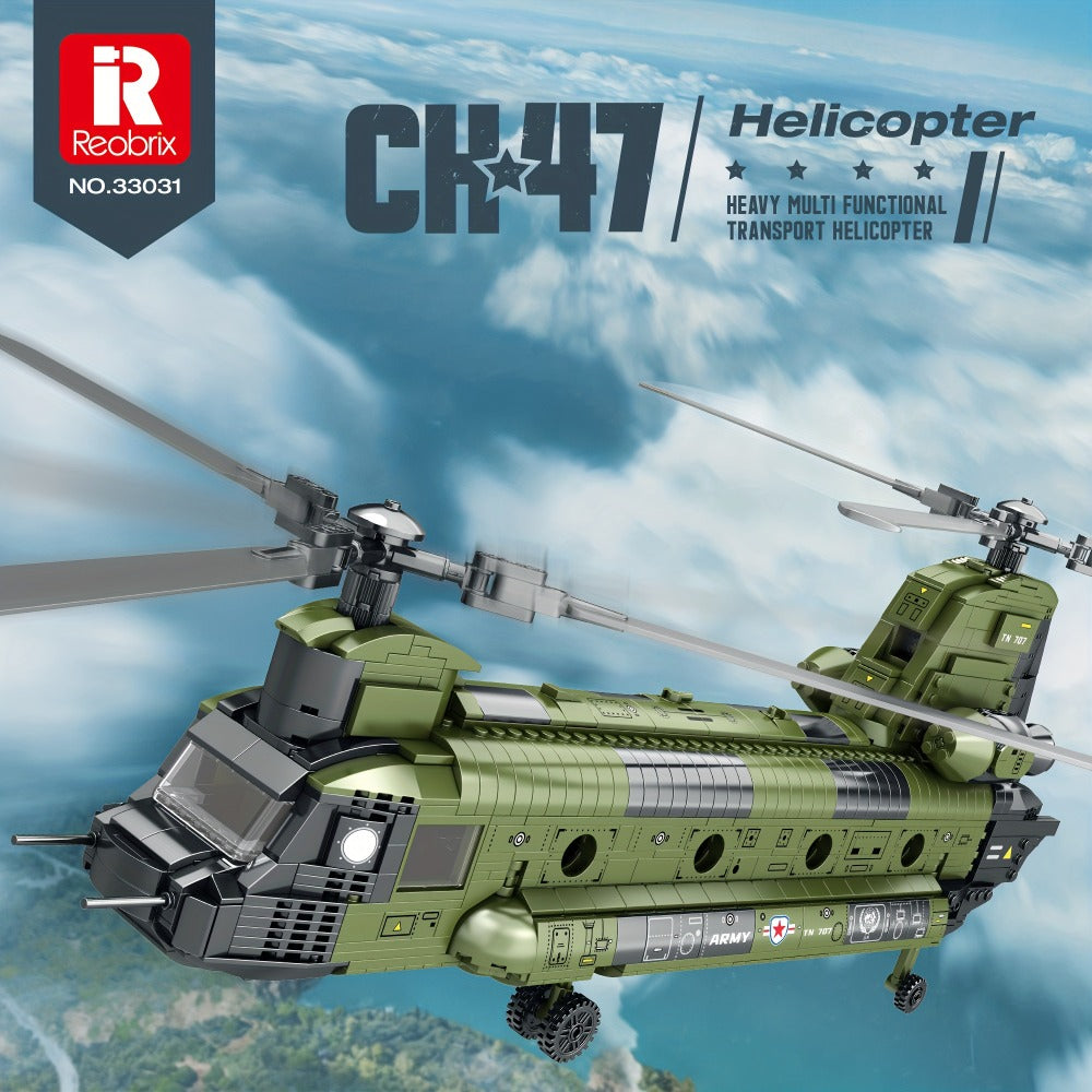 Chinook Helicopter Building Blocks Set 1622 Pcs – US Military CH-47 Transport Helicopter MOC Model Kit Adults Teens Aviation 