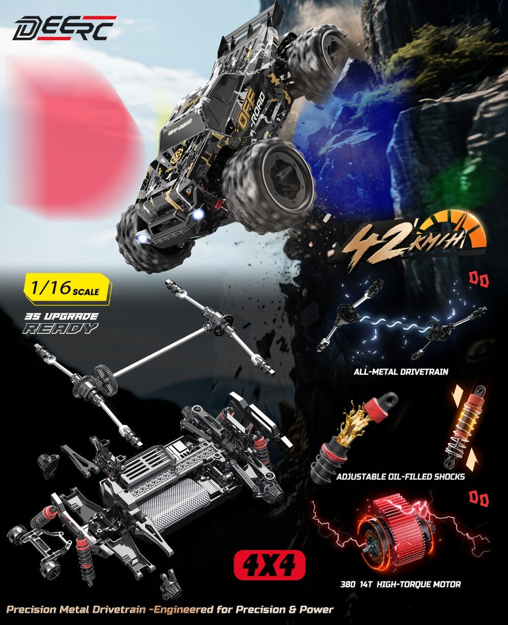 Remote Control Car, DEERC 1:16 4WD Off-Road Truck with 42 km/h Label, Dual 1500mAh Batteries and LED Lights — image 9