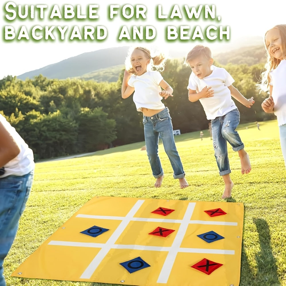 Giant Tic Tac Toe Bean Bag Toss Game Set Outdoor Lawn Game with 4.92ft Cloth 10 Bean Bags Ground Nails for Home and Salon Man