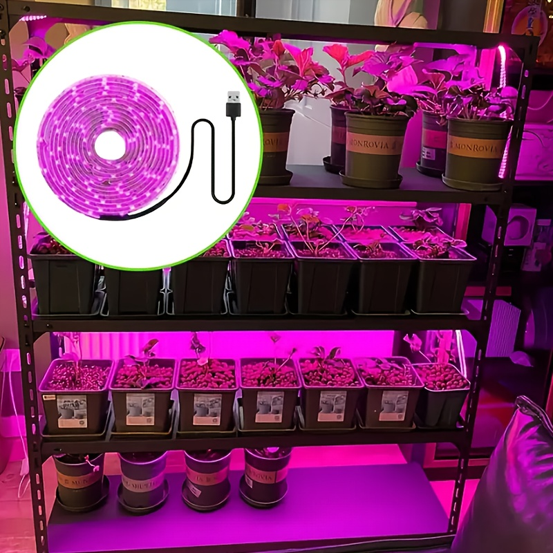 LED Grow Light Strip 16.4 FT Full Spectrum – USB 5V Cuttable Plant Light for Under Cabinet, Indoor Plants, Bonsai, Succulents