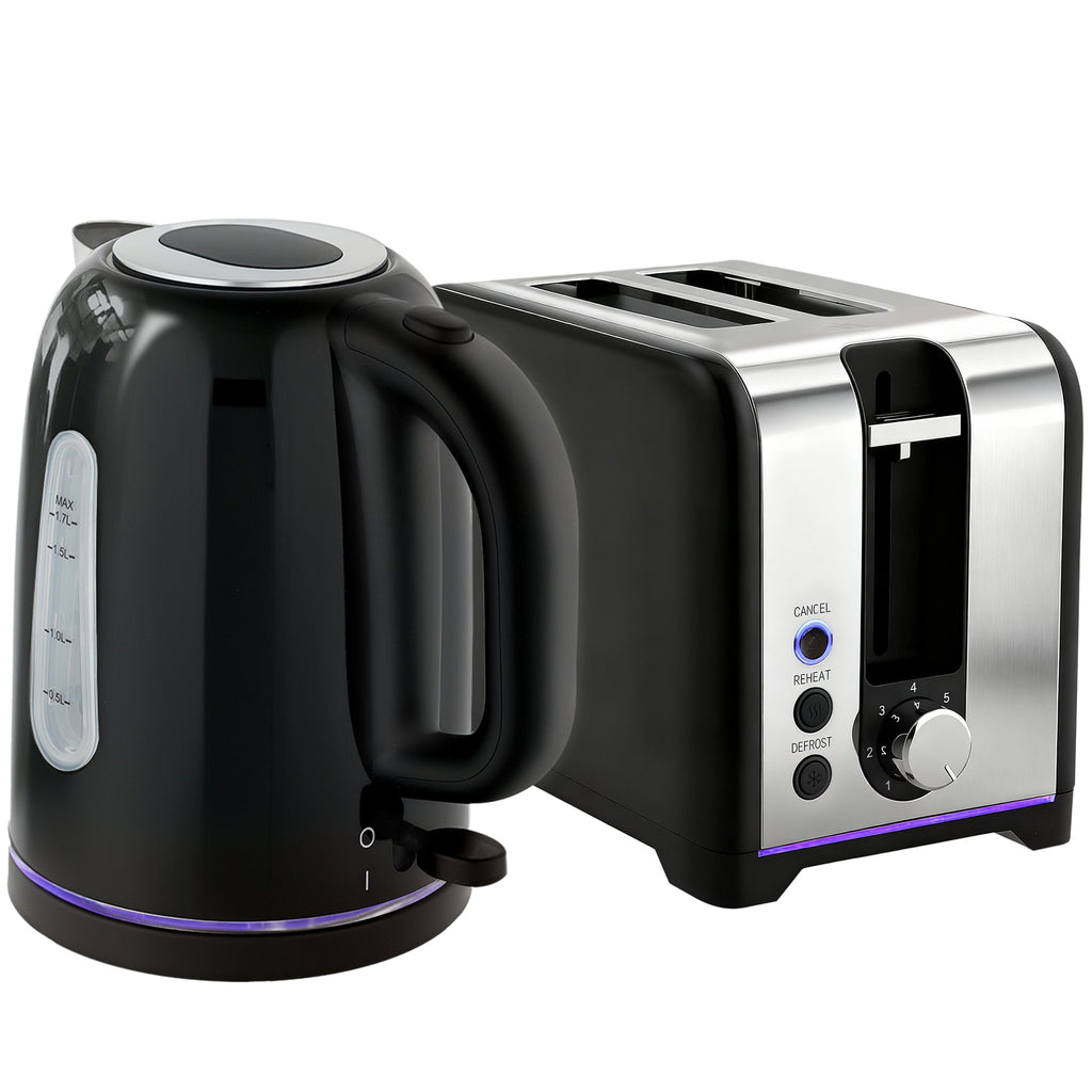 Simple Polished Toaster And Kettle Set - Black