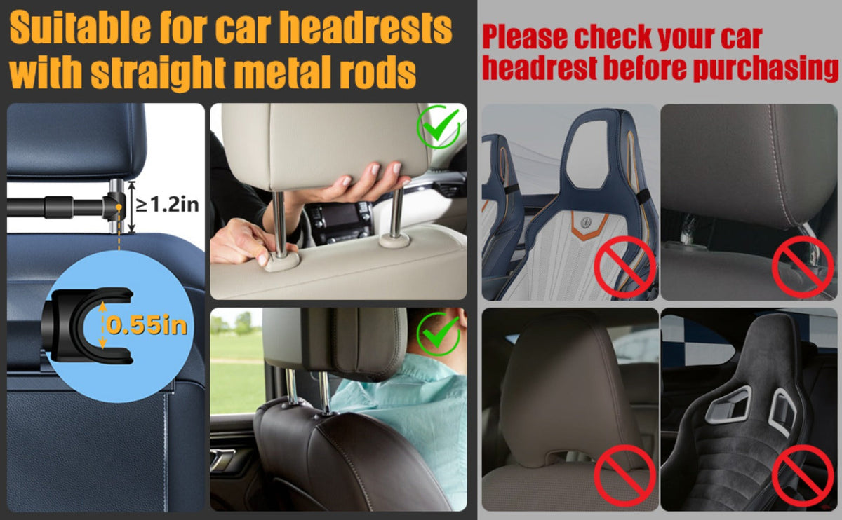 Car Headrest Tablet Mount 2-Pack – 360° Rotating Adjustable Holder for iPad & Tablets 5.5–18.4 Inch, Soft Sponge Padding — im