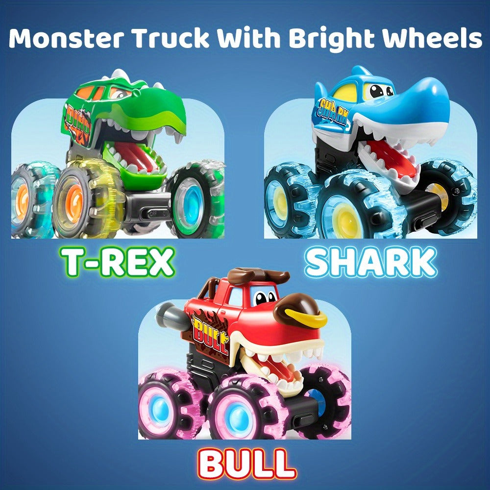 Monster Truck Toys for Toddlers 3-Pack LED Light Up Wheels Press & Go Animal Trucks Shark Bull Dinosaur — image 8