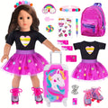 18 Inch Doll Travel Accessories Set 25 Pcs, Unicorn Suitcase Roller Skates Backpack Outfit Hairpins School Supplies — image 9