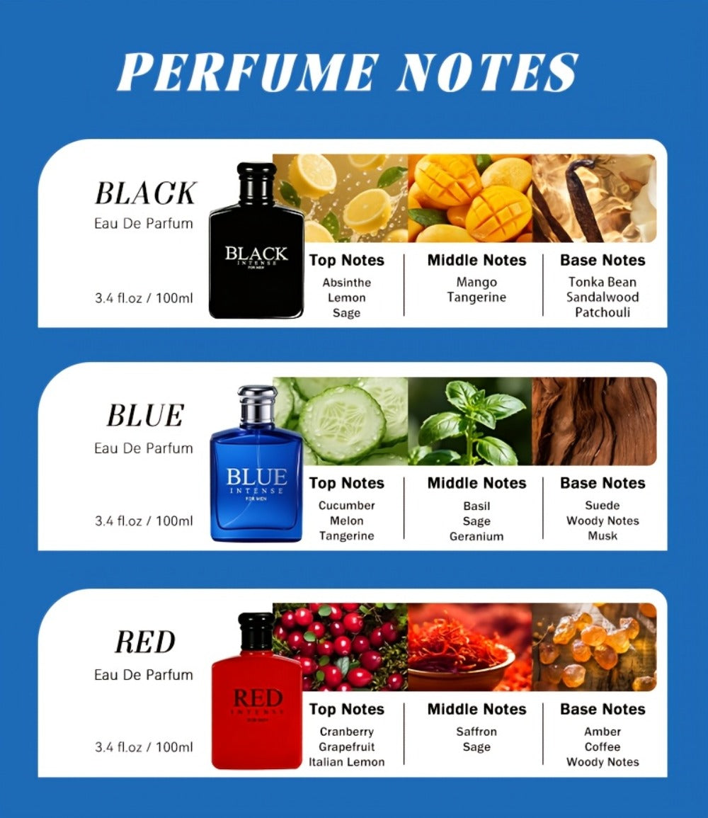 Cologne Gift Set for Men 3 Piece EDT Spray Absinthe Lemon Sage Eau de Toilette Mini 1oz for Bath Time, Home Spa and Personal 