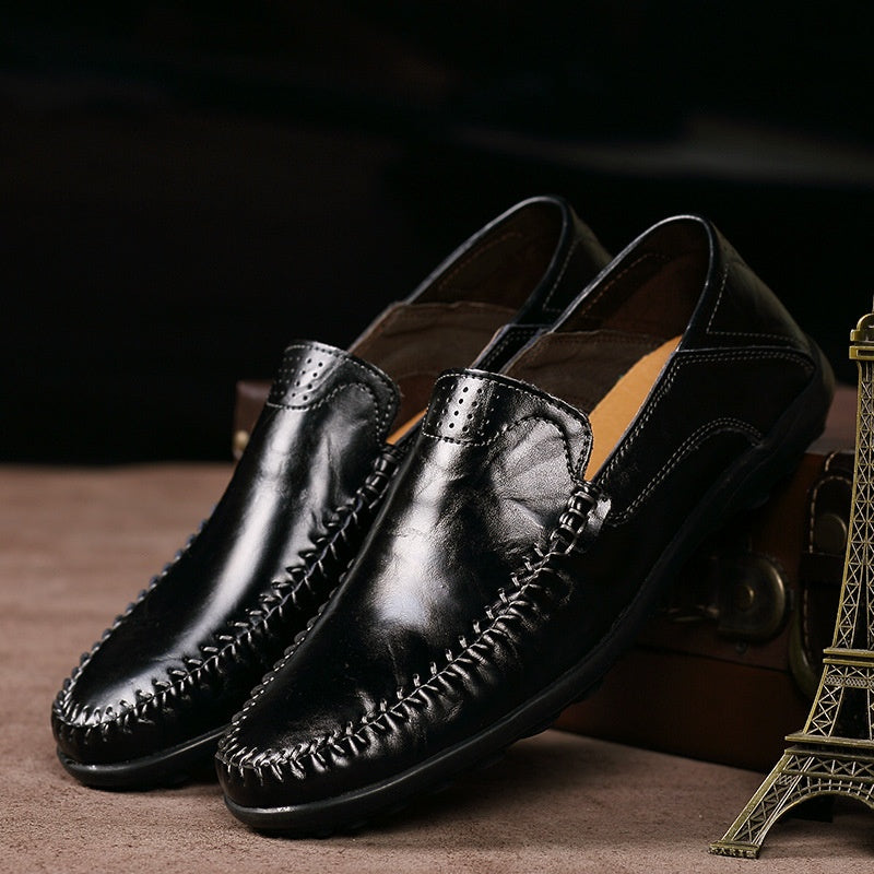 Men's Casual Leather Shoes Lightweight And Versatile British-style Round Toe