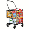 Folding Grocery Cart on Wheels, Double Basket Shopping Cart for Groceries Laundry Foldable Utility Cart — image 1