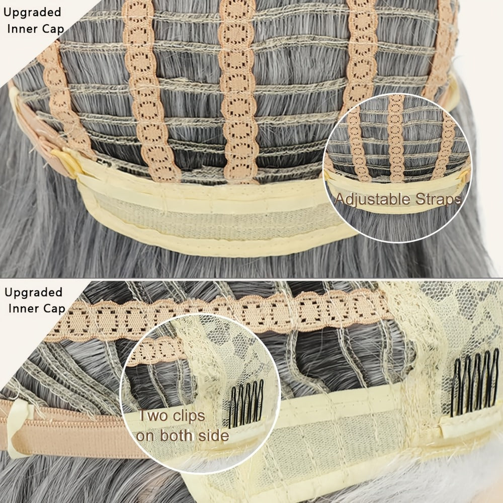 Synthetic Wig 18-Inch Layered Silvery Waves with Highlights in Two Colors and Rose Net Cap — image 9