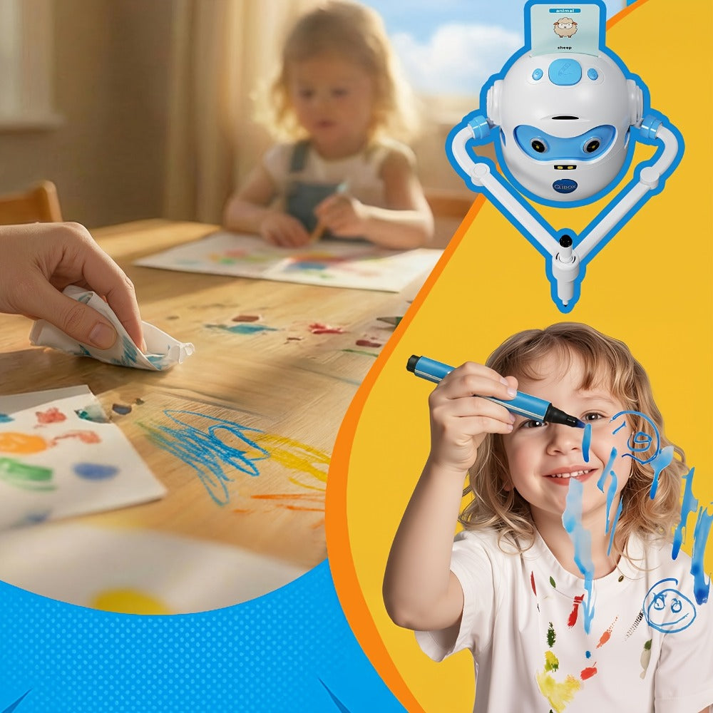 Drawing Robot for Kids Ages 3-8, Rechargeable 4-in-1 Interactive Learning Machine with 100 Drawing Cards & Color Pens — image