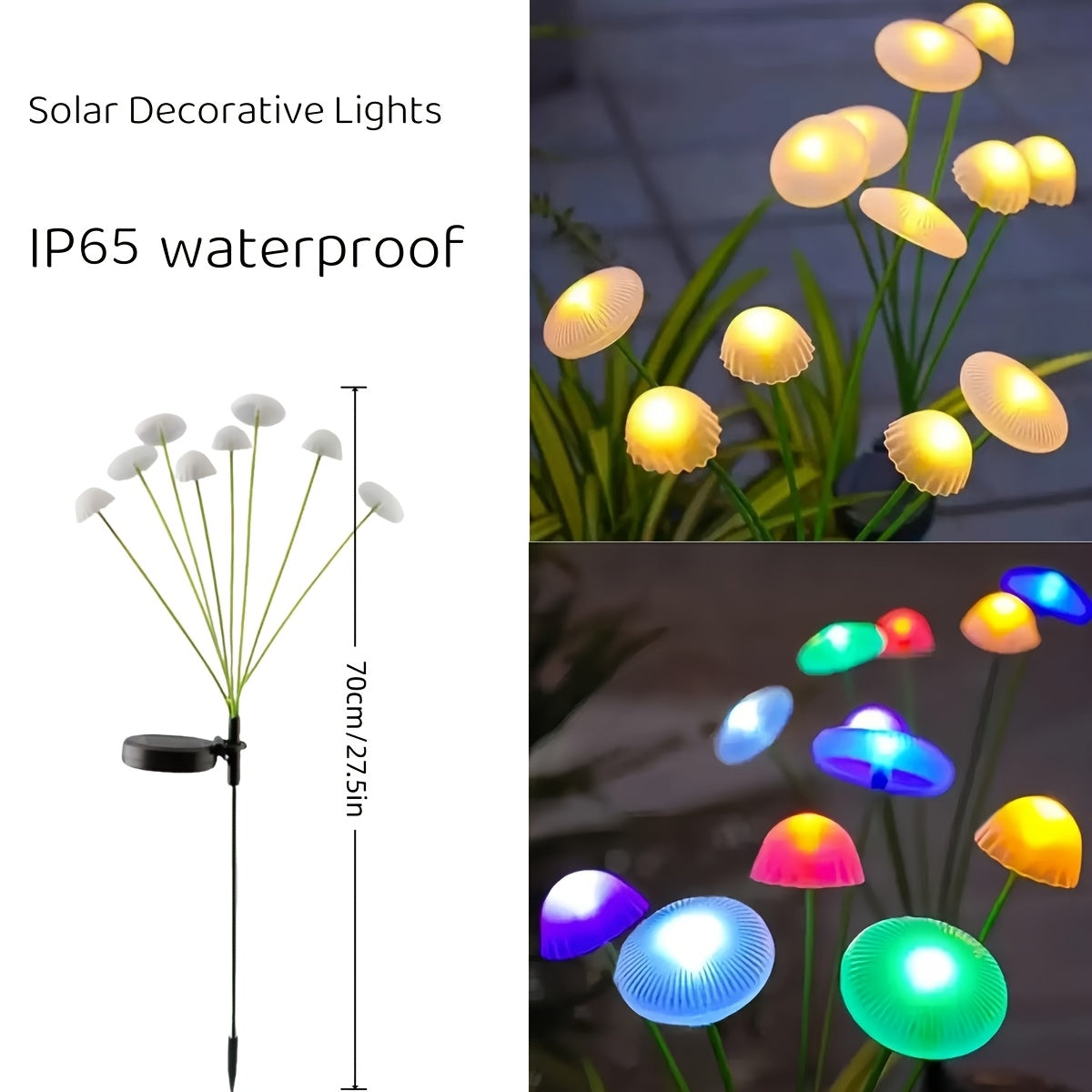 Solar Garden Lights IP65 Mushroom Path Stakes with Warm White 32-LED 4-Pack or 64-LED 8-Pack — image 3