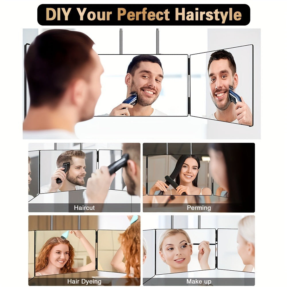 Three-Way Hair Cutting Mirror with Folding Panels, Adjustable Door Hooks and LED, Non-LED or Two-Pack Options — image 8