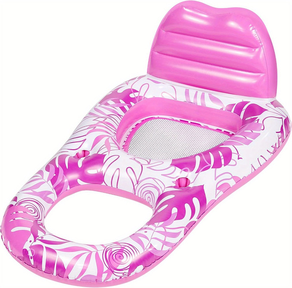 Pink Tropical Inflatable Pool Recliner Float, 60 x 36 x 24 Inches with Mesh Seat and Cup Holder — image 15