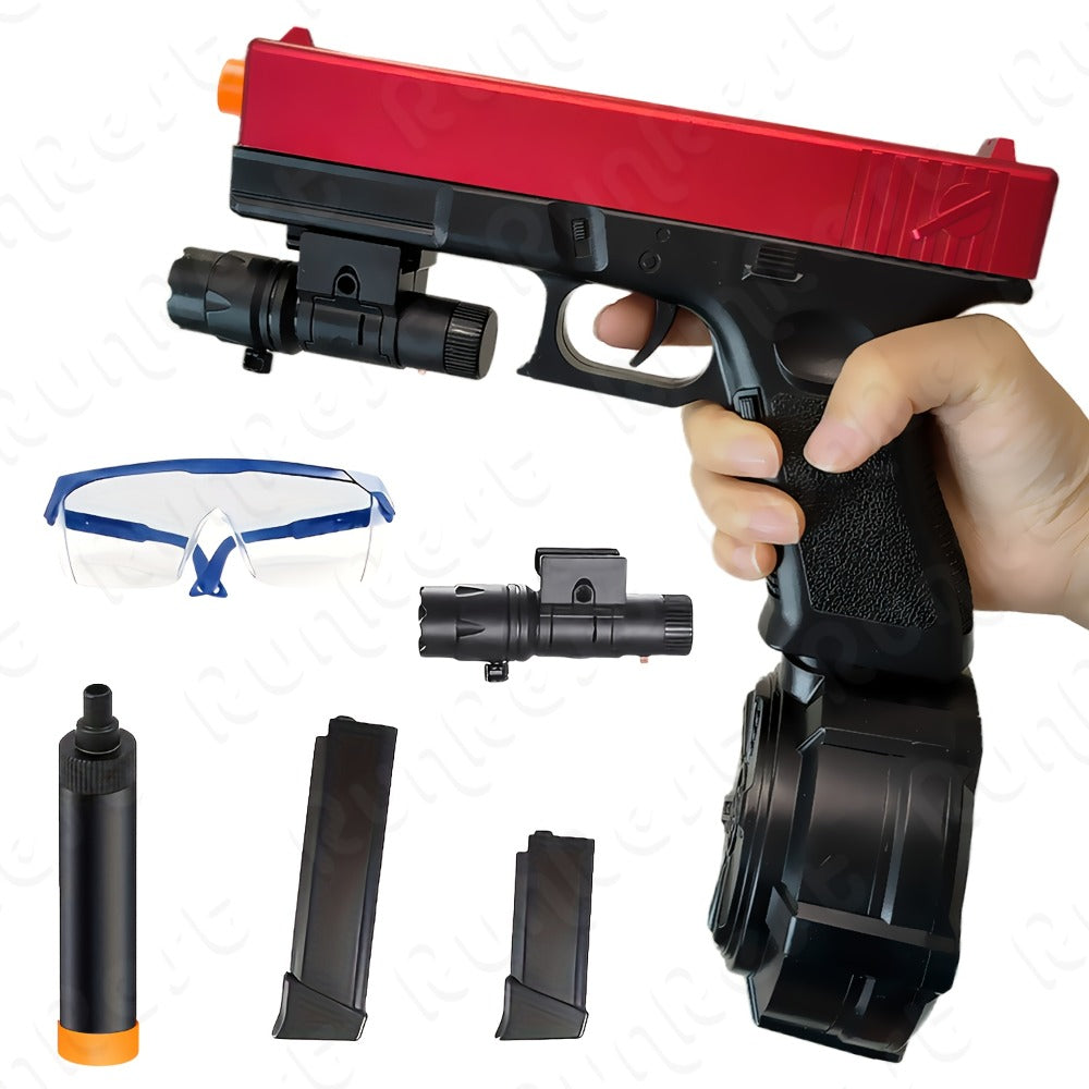 Red-and-Black Electric Gel Blaster Set with Three Magazine Styles, Flashlight, Goggles and Charging Cable — image 1
