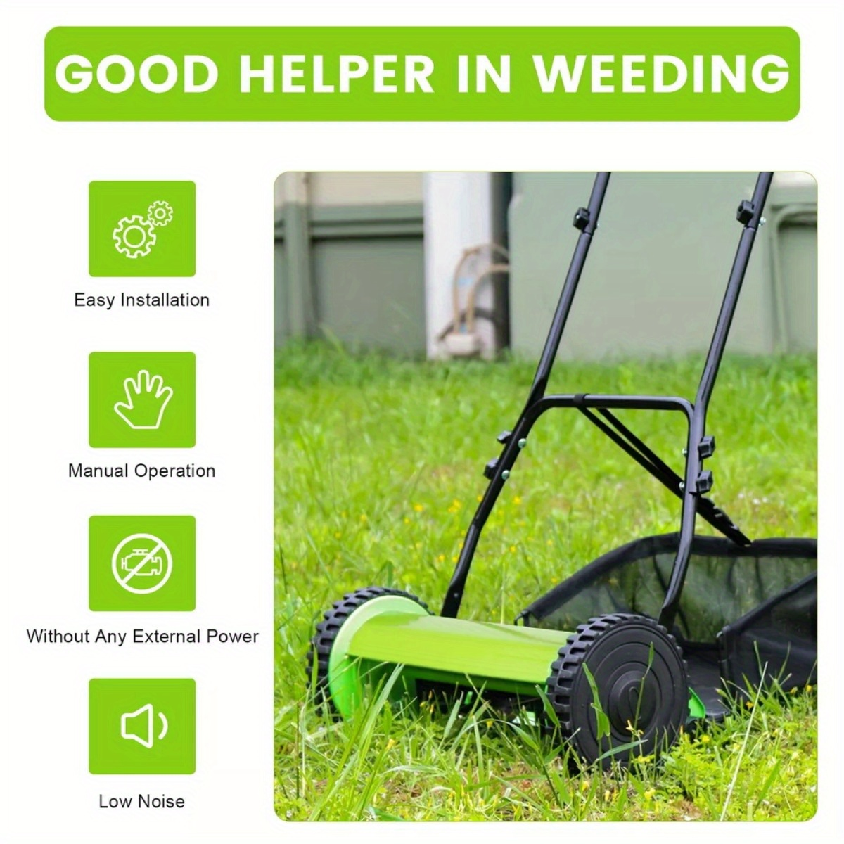Manual Reel Lawn Mower 5-Blade Push Mower 11.8-Inch Cutting Width Adjustable Height 0.47"-1.77" for Garden, Patio and Yard Us