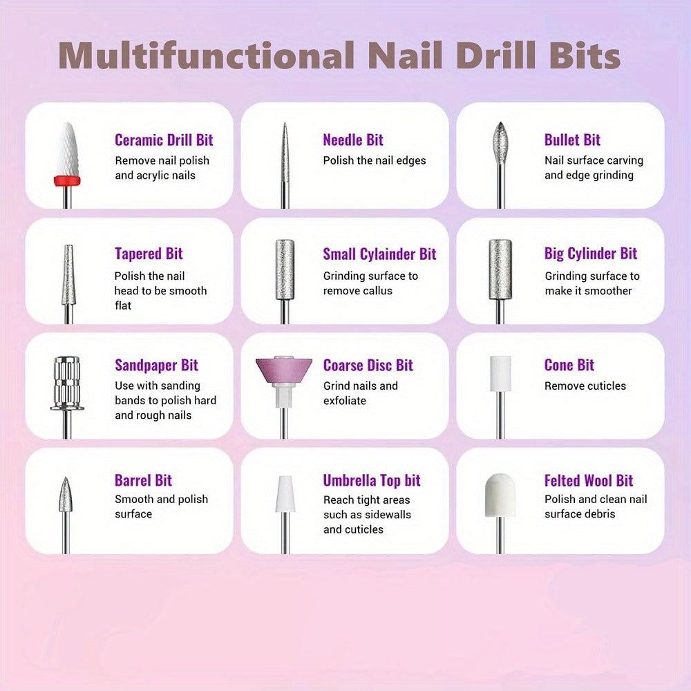 Electric Nail Drill Cordless USB Rechargeable Pen with Bit and Sanding Band Set in Gold or White — image 15